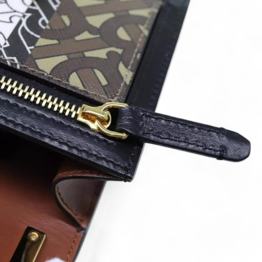 Burberry Shoulder Bag PVC Leather Brown Monogram Stripe Women Crossbody Handbag with Strap