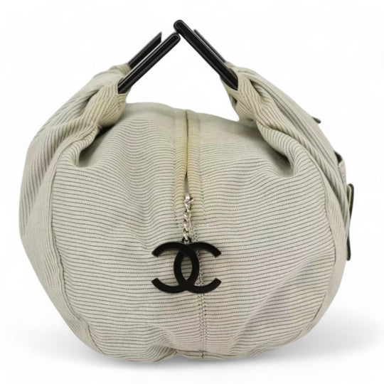 Chanel Handbag Canvas Green Silver CC Logo Bag