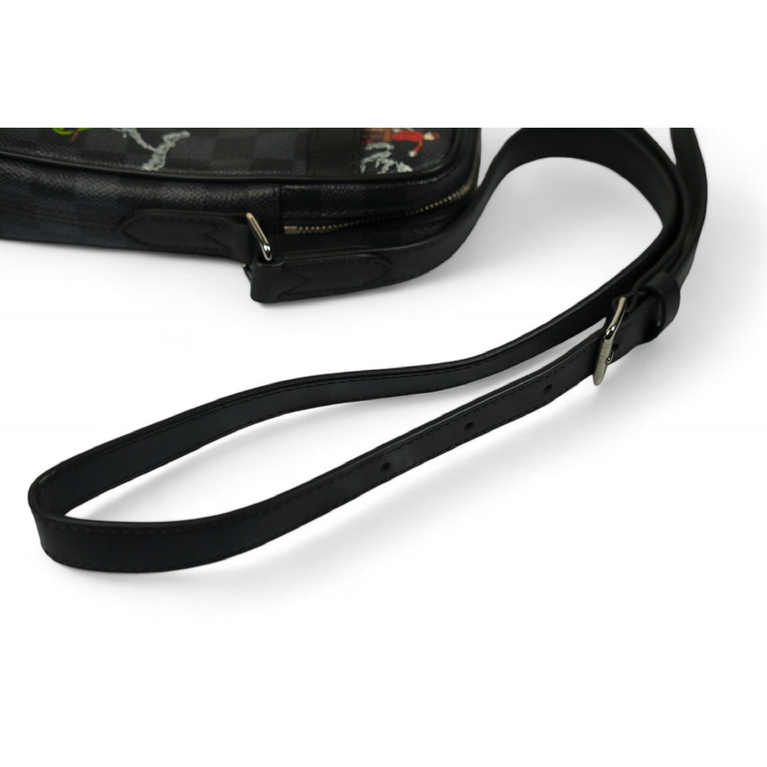 Louis Vuitton Damier Graphite Renaissance Map Danube Slim PM Crossbody Bag Black Multicolor Men's Shoulder Bag