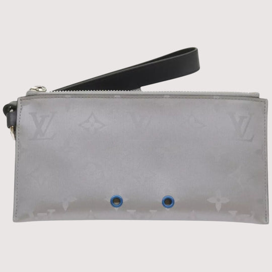 Louis Vuitton Monogram Satellite Alpha Pouch Silver Unisex Handbag with Card Holder