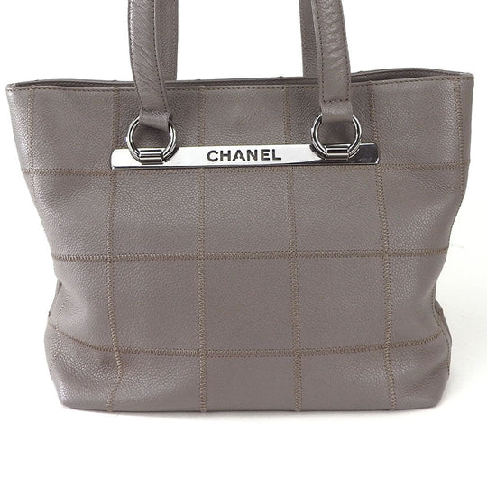 CHANEL Tote Bag Caviar skin gray Chocolate bar