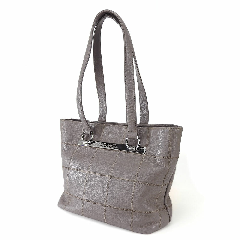 CHANEL Tote Bag Caviar skin gray Chocolate bar
