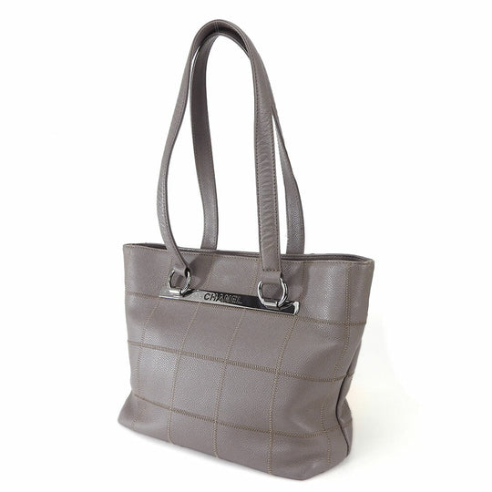 CHANEL Tote Bag Caviar skin gray Chocolate bar