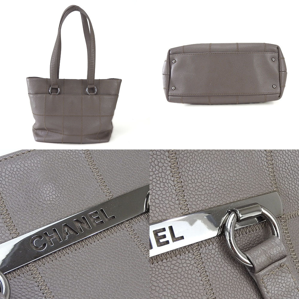 CHANEL Tote Bag Caviar skin gray Chocolate bar