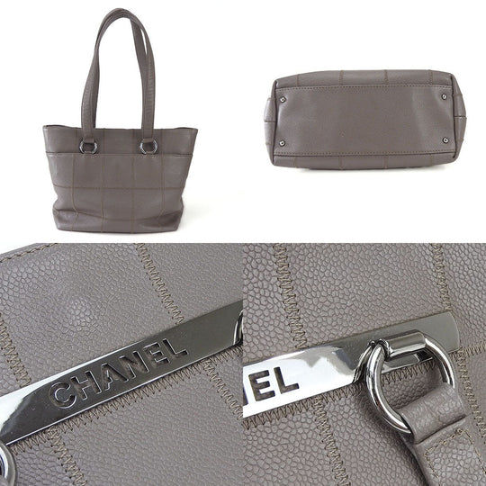 CHANEL Tote Bag Caviar skin gray Chocolate bar