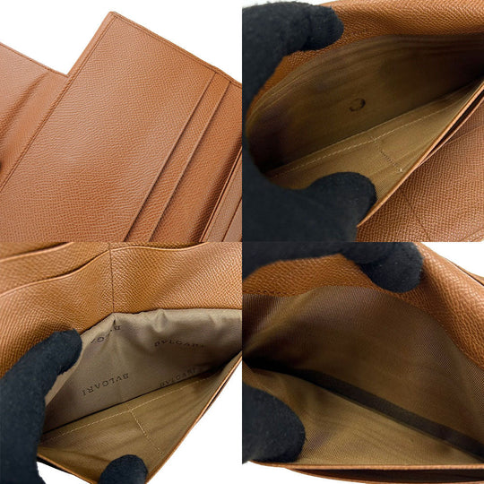 BVLGARI Long Wallet Purse leather Brown