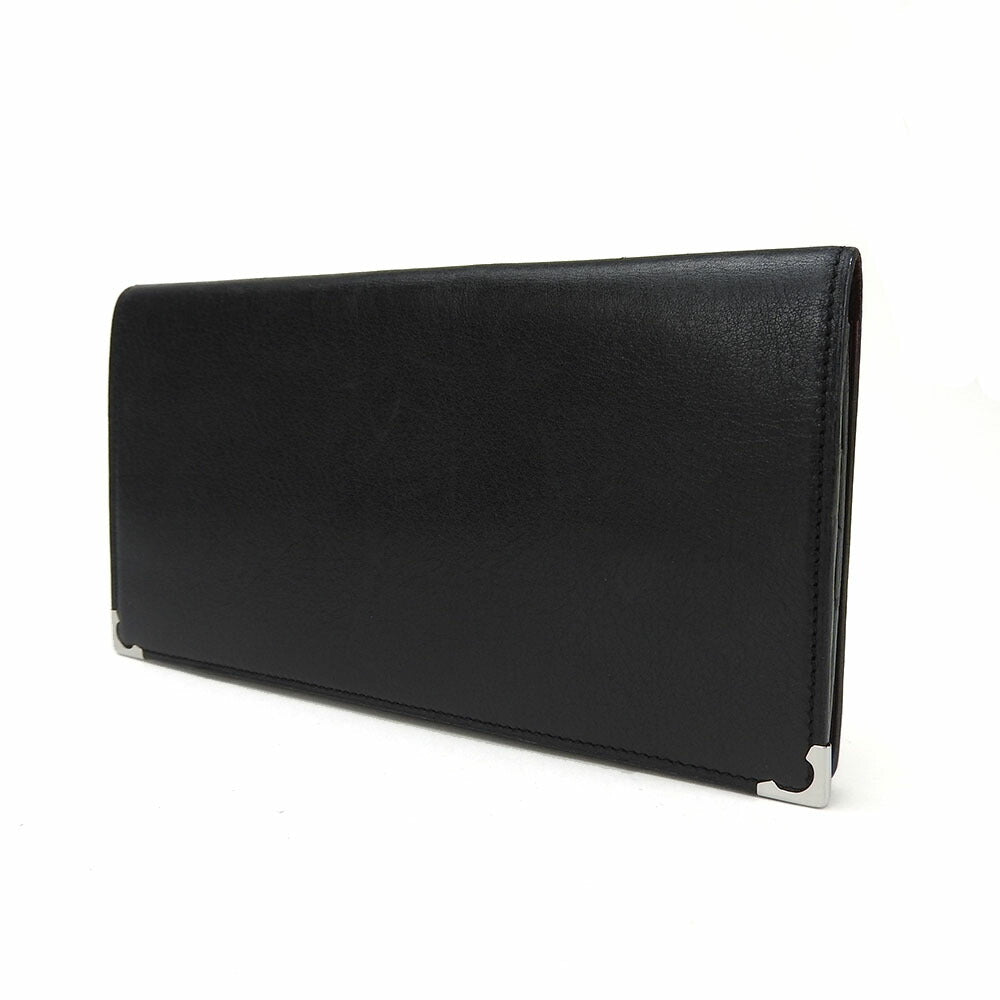 CARTIER Long Wallet Purse leather black Cabochon line