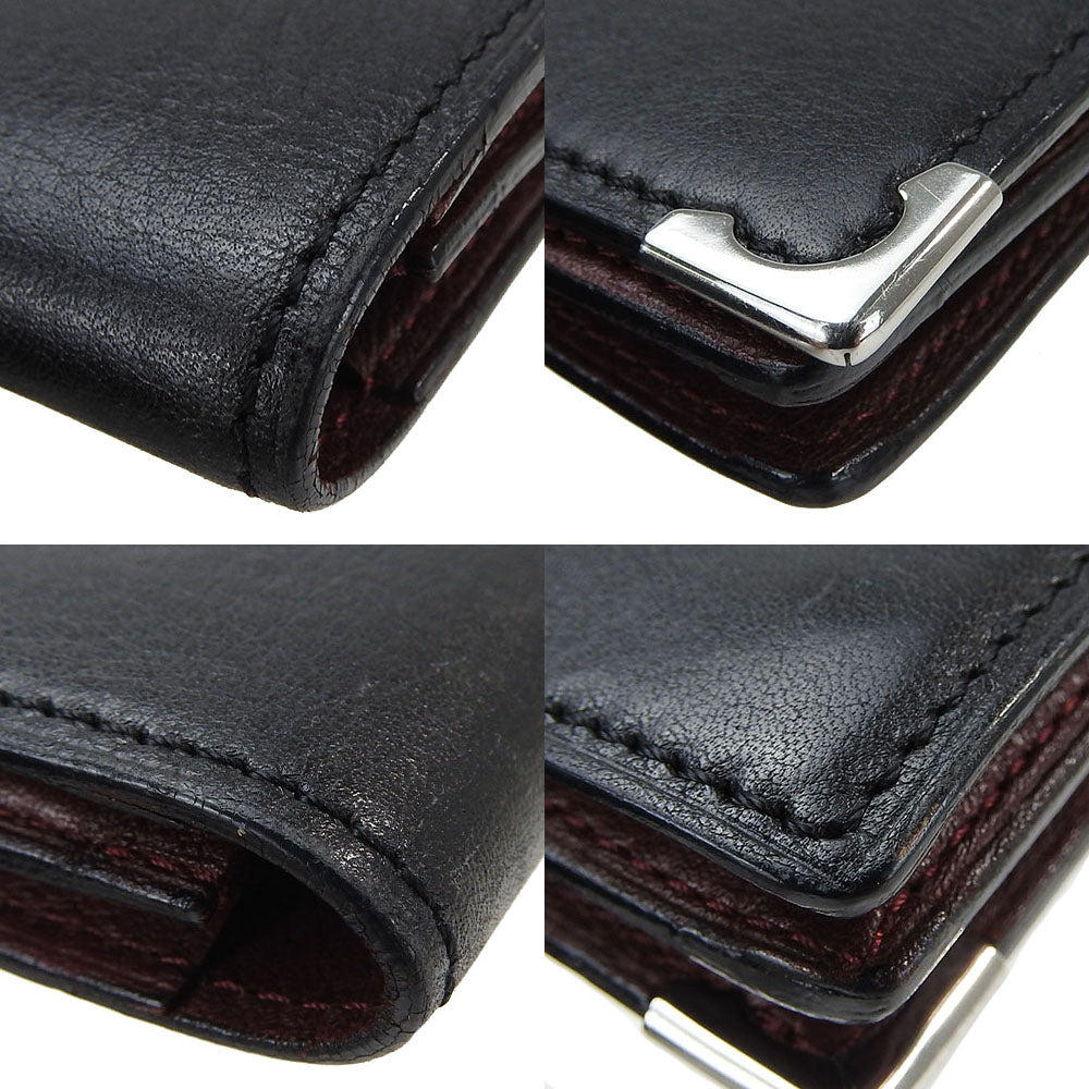 CARTIER Long Wallet Purse leather black Cabochon line