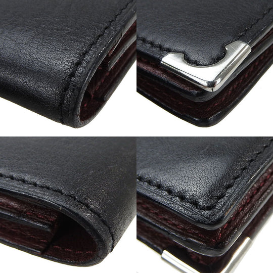 CARTIER Long Wallet Purse leather black Cabochon line