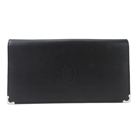 CARTIER Long Wallet Purse leather black Cabochon line