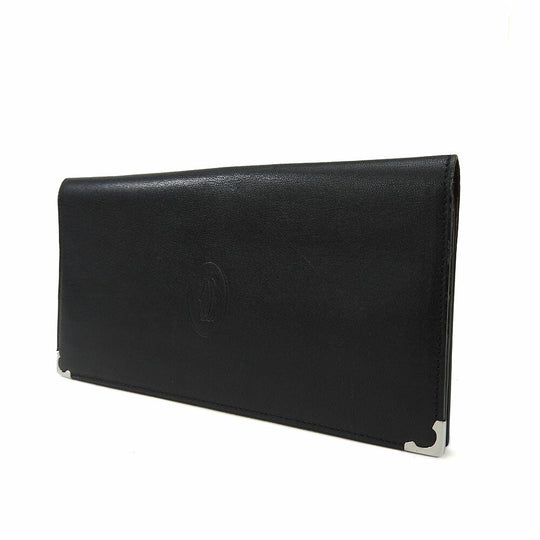 CARTIER Long Wallet Purse leather black Cabochon line