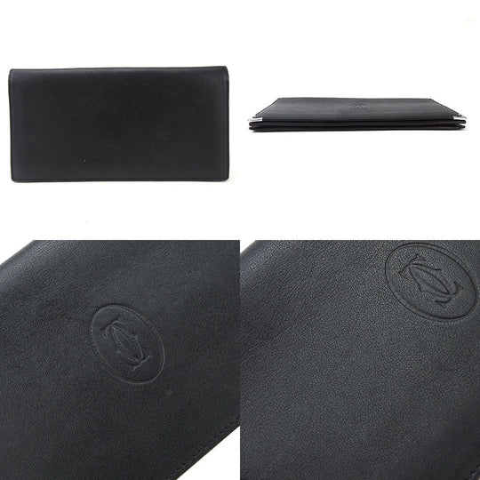 CARTIER Long Wallet Purse leather black Cabochon line