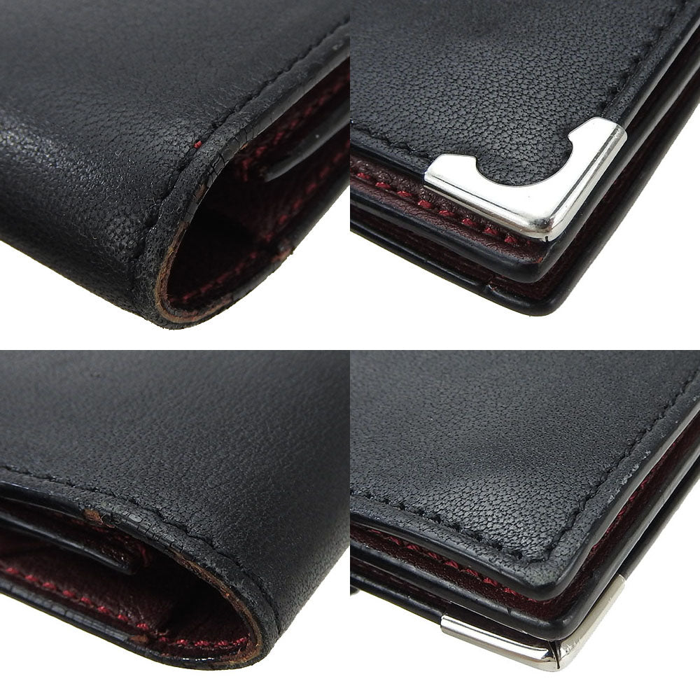 CARTIER Long Wallet Purse leather black Cabochon line