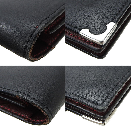 CARTIER Long Wallet Purse leather black Cabochon line