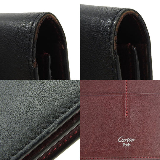 CARTIER Long Wallet Purse leather black Cabochon line