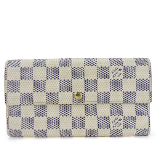 LOUIS VUITTON Long Wallet Purse N61735 Damier Azur white Portefeuille Sara