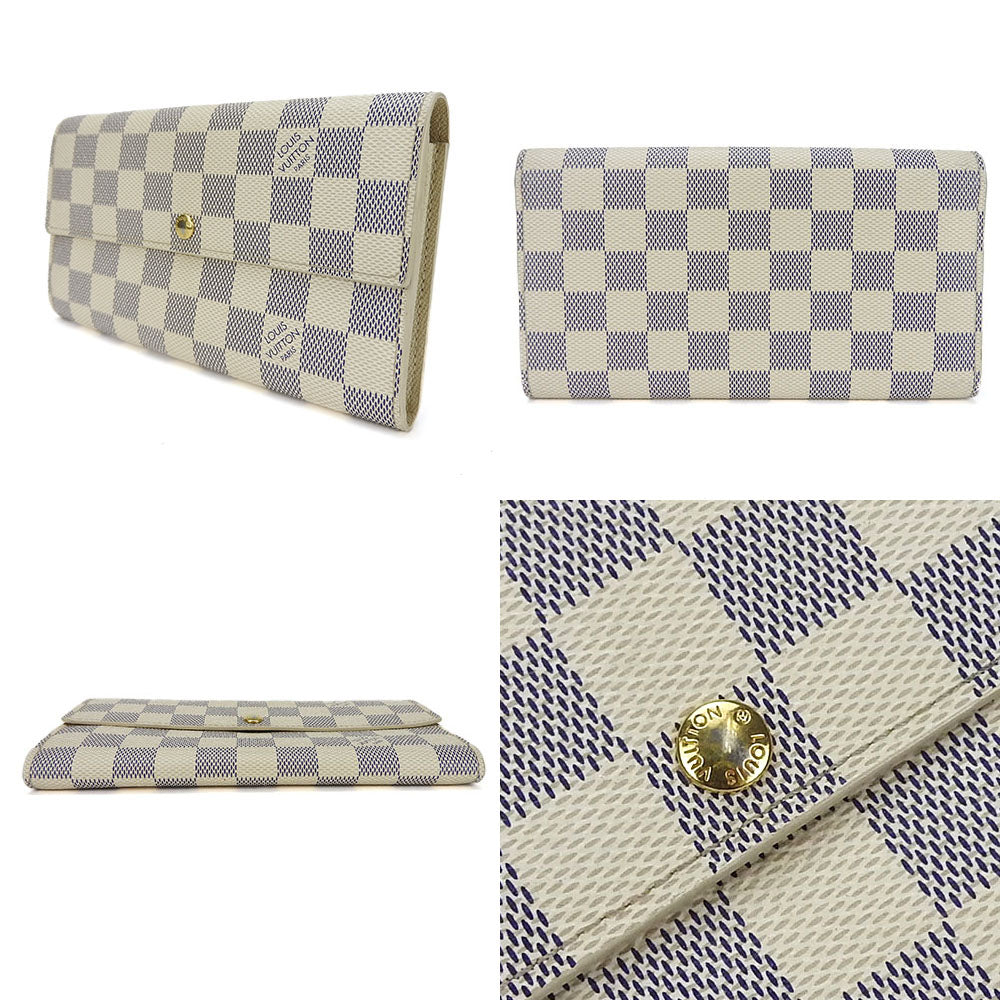 LOUIS VUITTON Long Wallet Purse N61735 Damier Azur white Portefeuille Sara