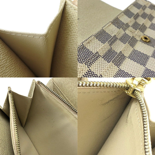 LOUIS VUITTON Long Wallet Purse N61735 Damier Azur white Portefeuille Sara