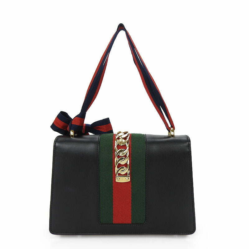 GUCCI Shoulder Bag 421882 leather black Web line Silvi Small