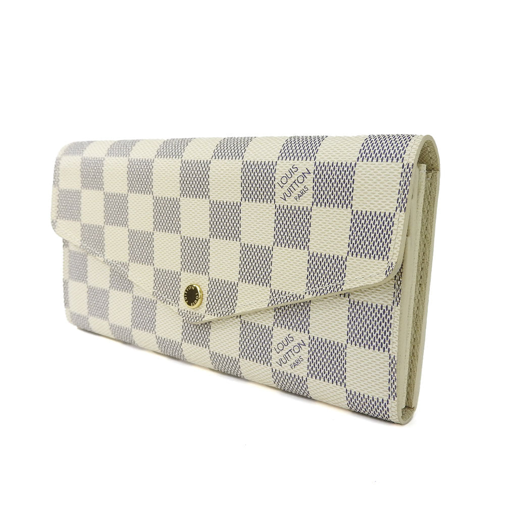 LOUIS VUITTON Long Wallet Purse N63208 Damier Azur white Portefeuille Sarah