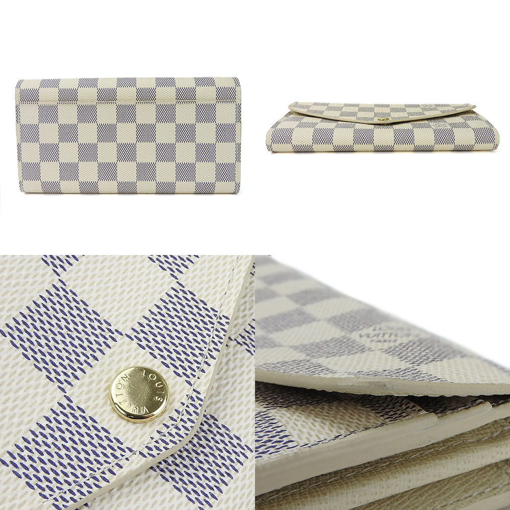 LOUIS VUITTON Long Wallet Purse N63208 Damier Azur white Portefeuille Sarah