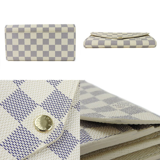 LOUIS VUITTON Long Wallet Purse N63208 Damier Azur white Portefeuille Sarah