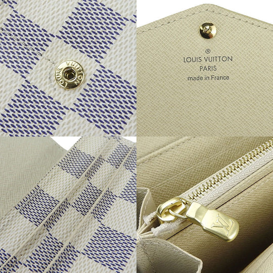 LOUIS VUITTON Long Wallet Purse N63208 Damier Azur white Portefeuille Sarah