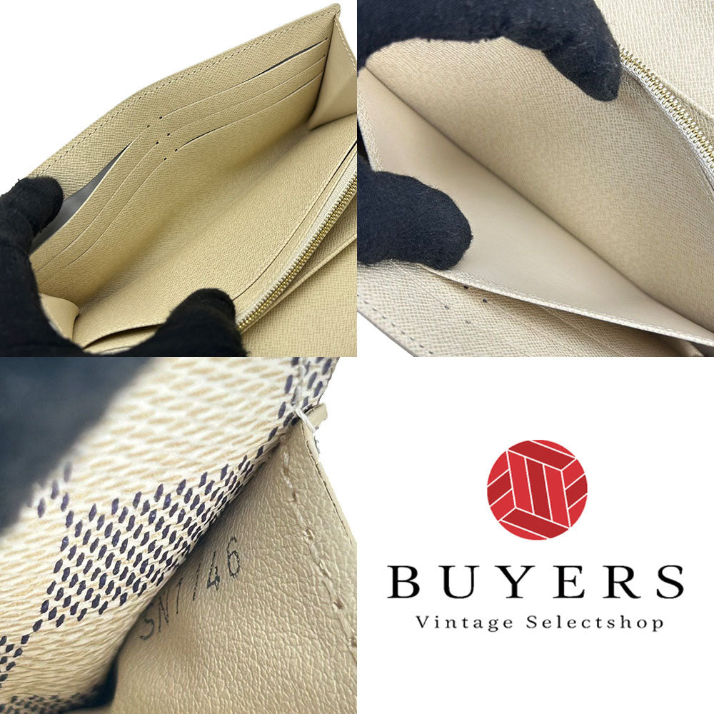 LOUIS VUITTON Long Wallet Purse N63208 Damier Azur white Portefeuille Sarah