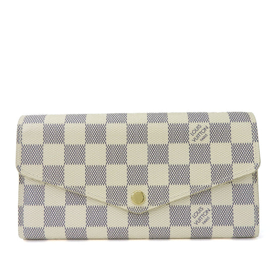 LOUIS VUITTON Long Wallet Purse N63208 Damier Azur white Portefeuille Sarah
