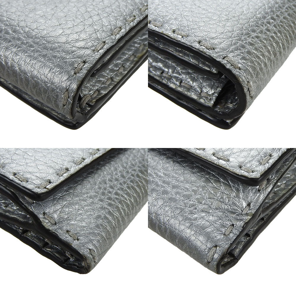 FENDI Long Wallet Purse 8M0308 leather Silver Celeria