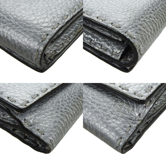 FENDI Long Wallet Purse 8M0308 leather Silver Celeria
