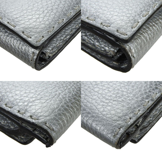 FENDI Long Wallet Purse 8M0308 leather Silver Celeria