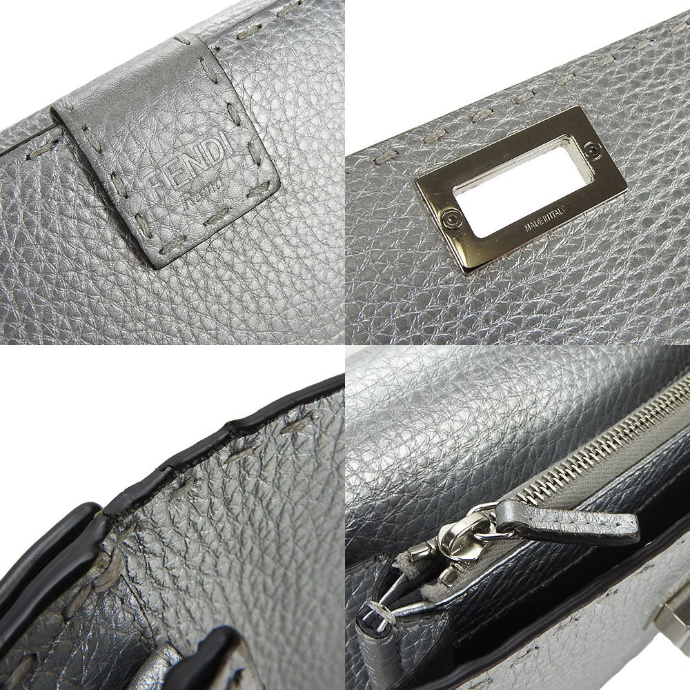 FENDI Long Wallet Purse 8M0308 leather Silver Celeria