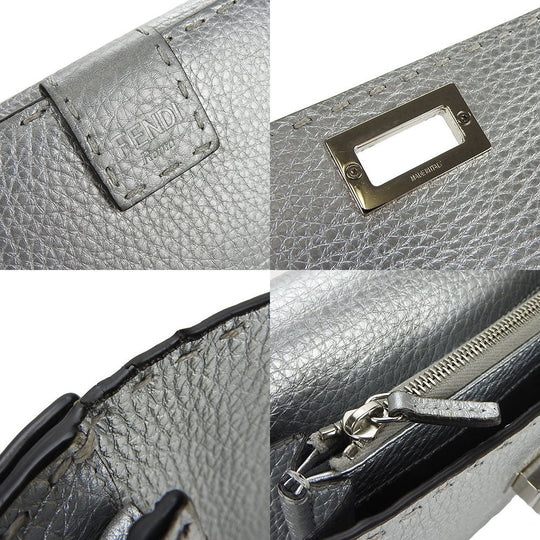 FENDI Long Wallet Purse 8M0308 leather Silver Celeria