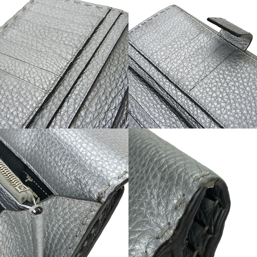 FENDI Long Wallet Purse 8M0308 leather Silver Celeria