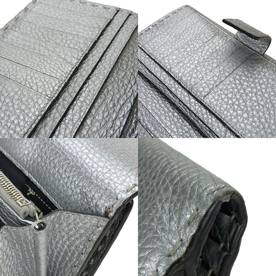 FENDI Long Wallet Purse 8M0308 leather Silver Celeria