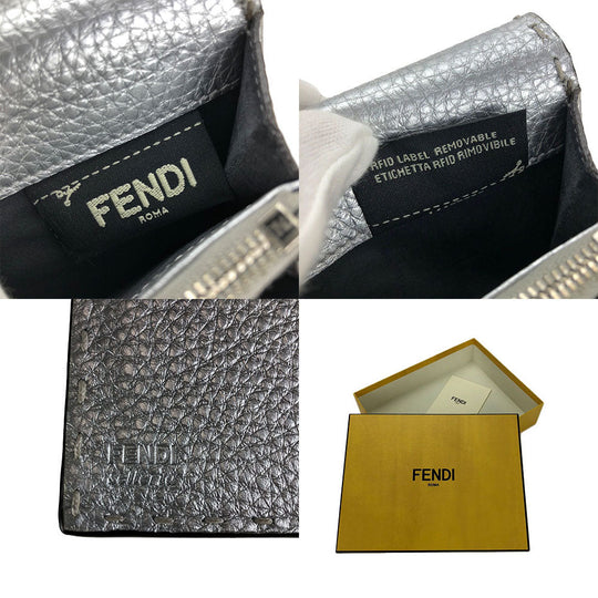 FENDI Long Wallet Purse 8M0308 leather Silver Celeria
