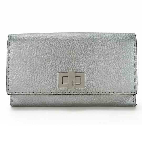 FENDI Long Wallet Purse 8M0308 leather Silver Celeria