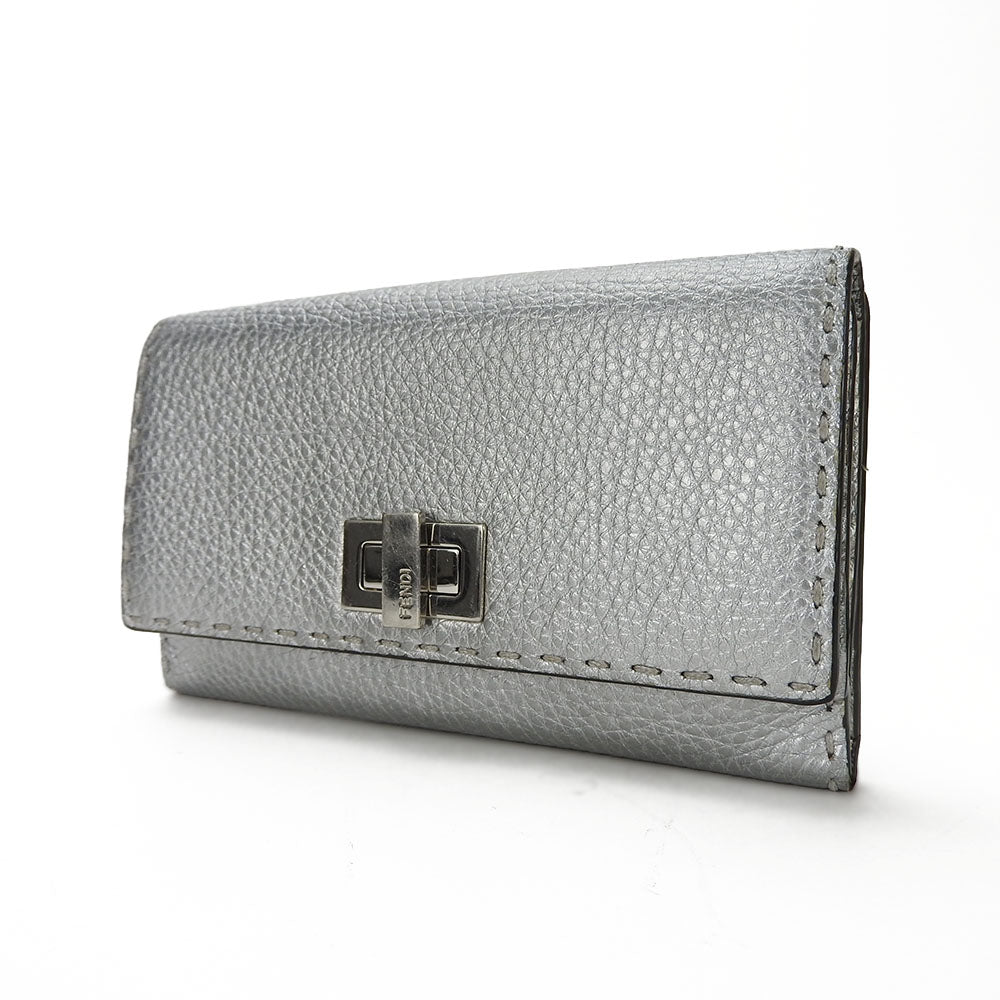 FENDI Long Wallet Purse 8M0308 leather Silver Celeria