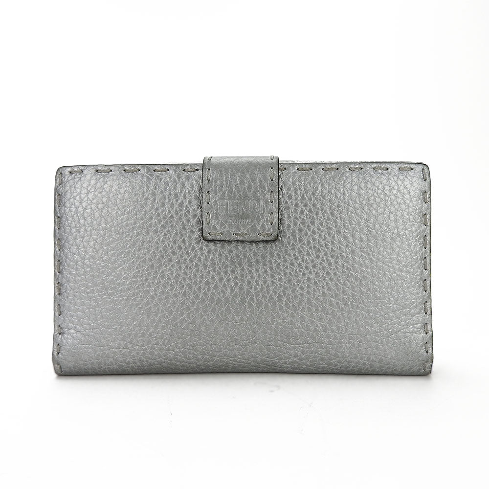 FENDI Long Wallet Purse 8M0308 leather Silver Celeria