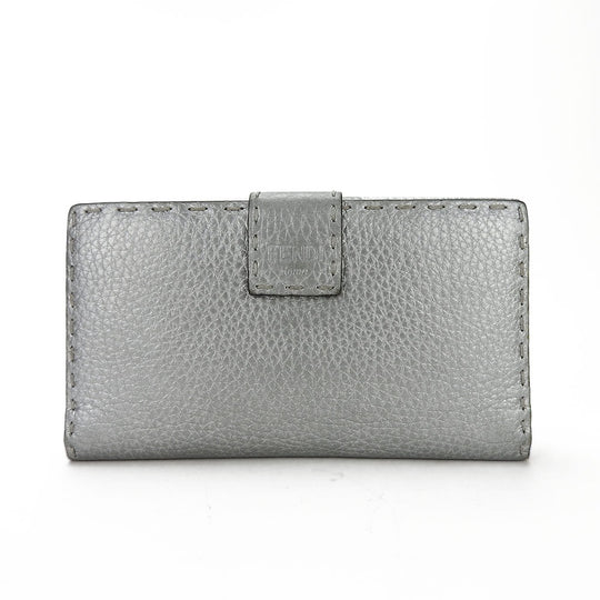 FENDI Long Wallet Purse 8M0308 leather Silver Celeria