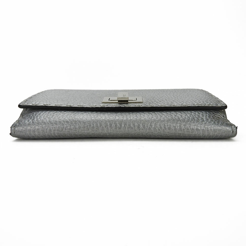 FENDI Long Wallet Purse 8M0308 leather Silver Celeria
