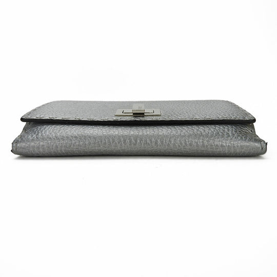 FENDI Long Wallet Purse 8M0308 leather Silver Celeria