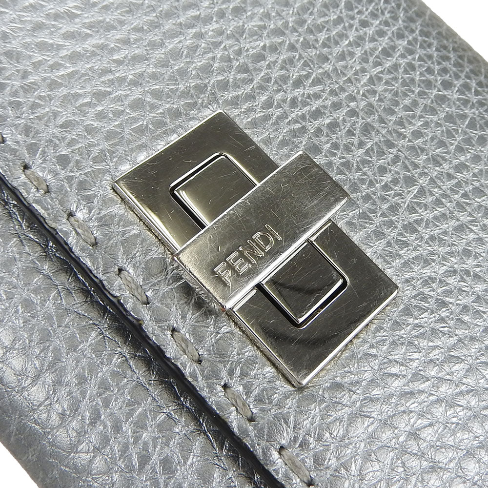 FENDI Long Wallet Purse 8M0308 leather Silver Celeria