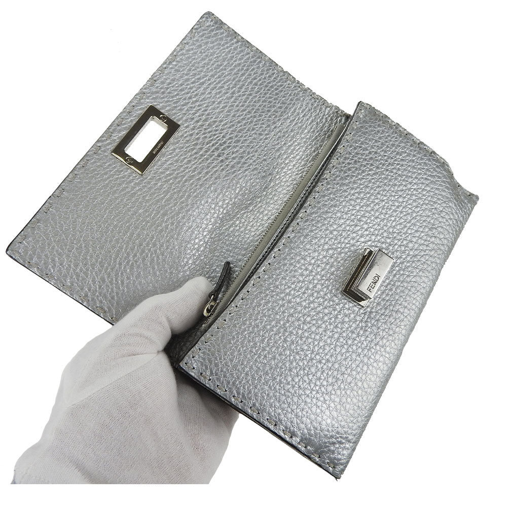 FENDI Long Wallet Purse 8M0308 leather Silver Celeria