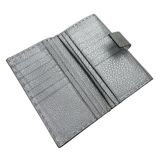 FENDI Long Wallet Purse 8M0308 leather Silver Celeria