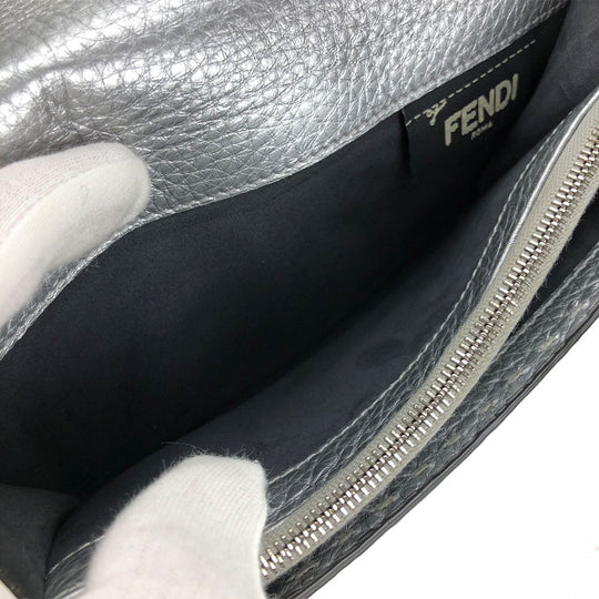 FENDI Long Wallet Purse 8M0308 leather Silver Celeria