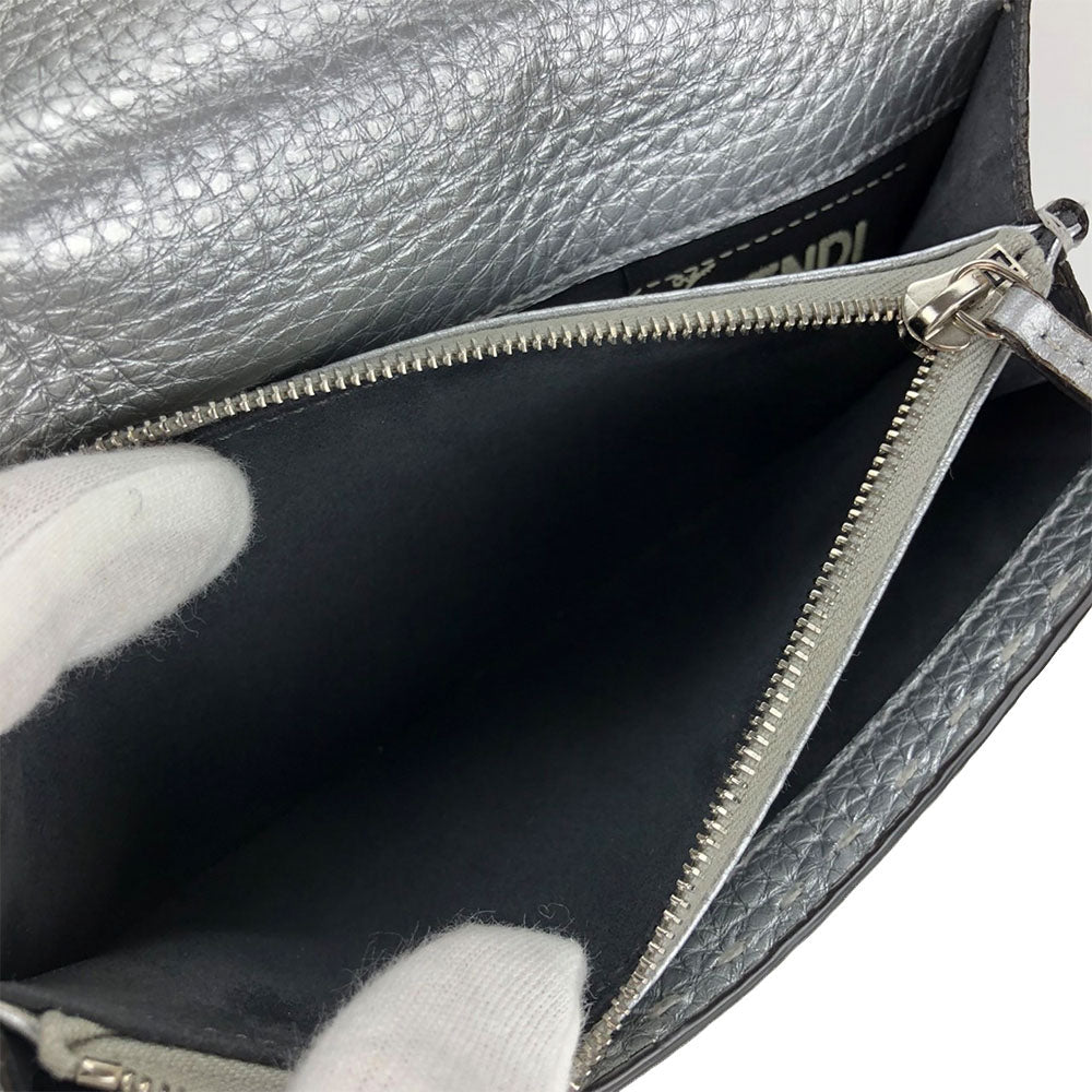 FENDI Long Wallet Purse 8M0308 leather Silver Celeria
