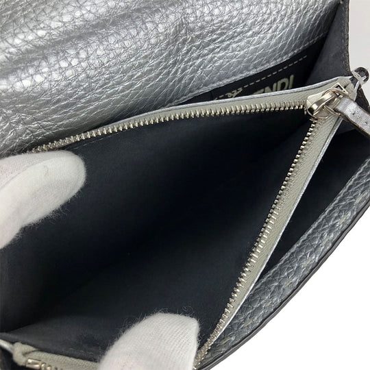 FENDI Long Wallet Purse 8M0308 leather Silver Celeria
