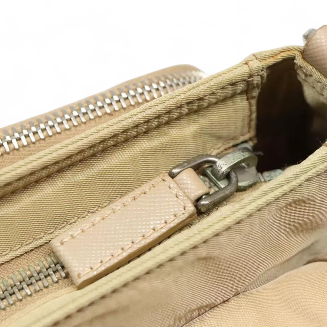 Prada Shoulder Nylon Bag Beige Silver Women